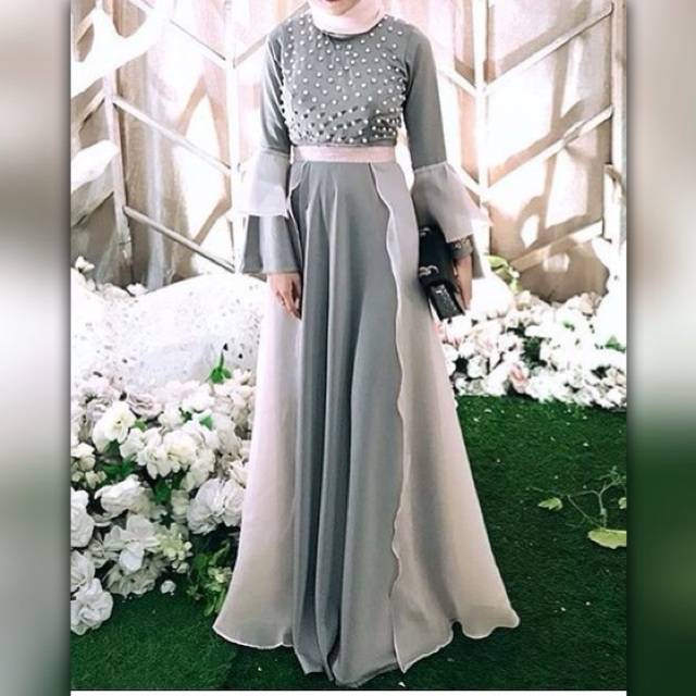 FASHION WANITA BAJU  WILY DRESS PESTA  FULL MUTIARA BAHAN 