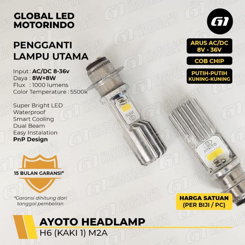 Lampu Depan LED Motor AYOTO M2A H6 AC DC Motor Matic Bebek RX King Satria FU