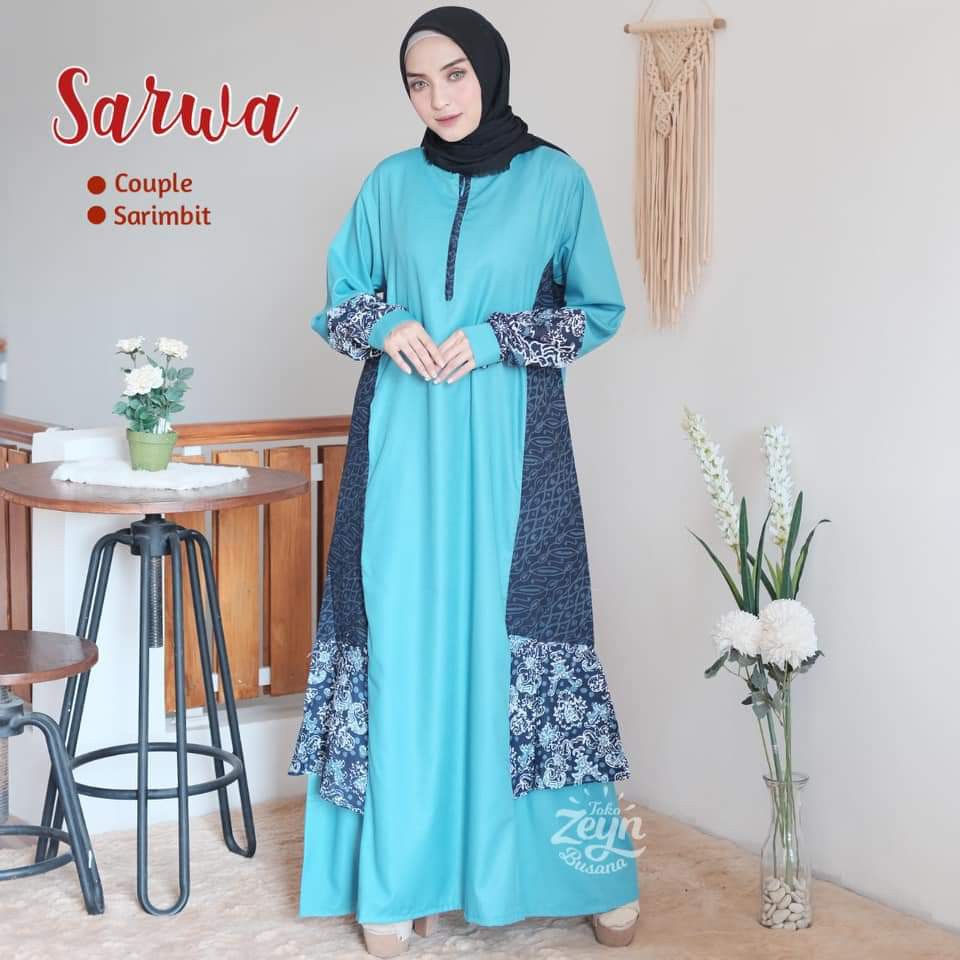 GAMIS BATIK SARIMBIT KOMBINASI POLOS - KATUN - SARWA SERIES