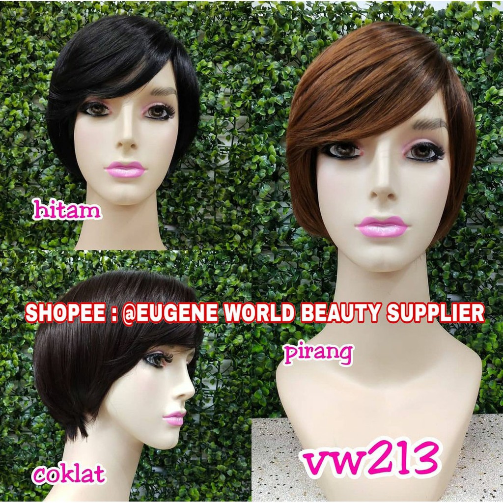 WIG RAMBUT ASLI WIG WANITA PENDEK LURUS BOB PONI SAMPING WIG KOREA NATURAL 213