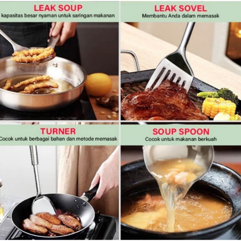 Spatula set 4 in 1 bahan stainless steel tidak mudah berkarat