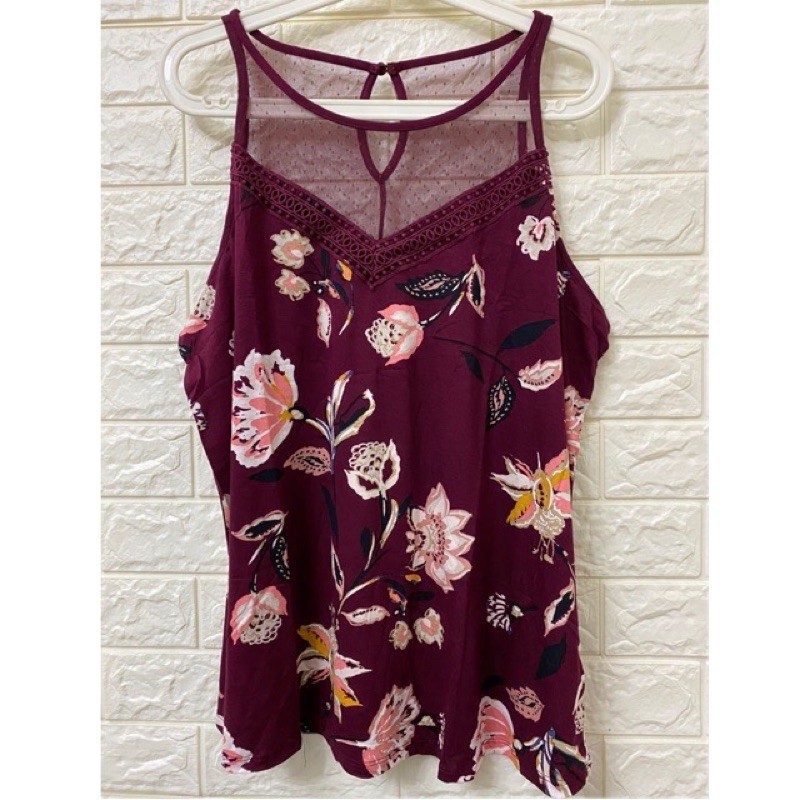 Maurices Mesh Tank Maroon Floral