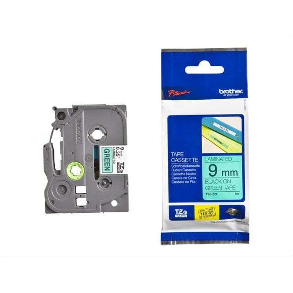 

Unik Brother Ptouch Label Tape TZe-721 9mm Black on Green TZe721 Resmi print