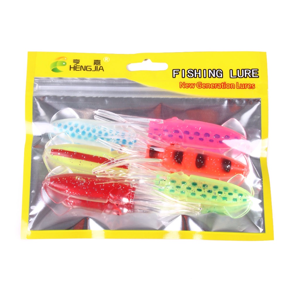 Hengjia 6Pcs/Pack Umpan Pancing Softlure Bentuk Cumi-Cumi 10CM 6 Warna Luminous Untuk Air Tawar / Asin