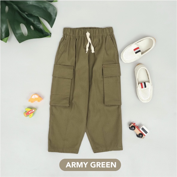 Mooi Celana Panjang Cargo Anak Laki-Laki Long Cargo Pants-ARMY GREEN
