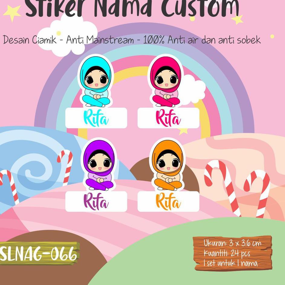2V5O43 SLNAG 066 Sticker Nama Anak Kartun Girl Muslimah Cute