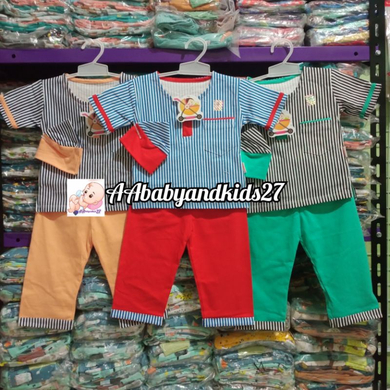 RAMADHAN SALE!!! Baju Koko Bayi All Size Vinata Model Salur Usia 3-18 Bulan SNI dan Nyaman