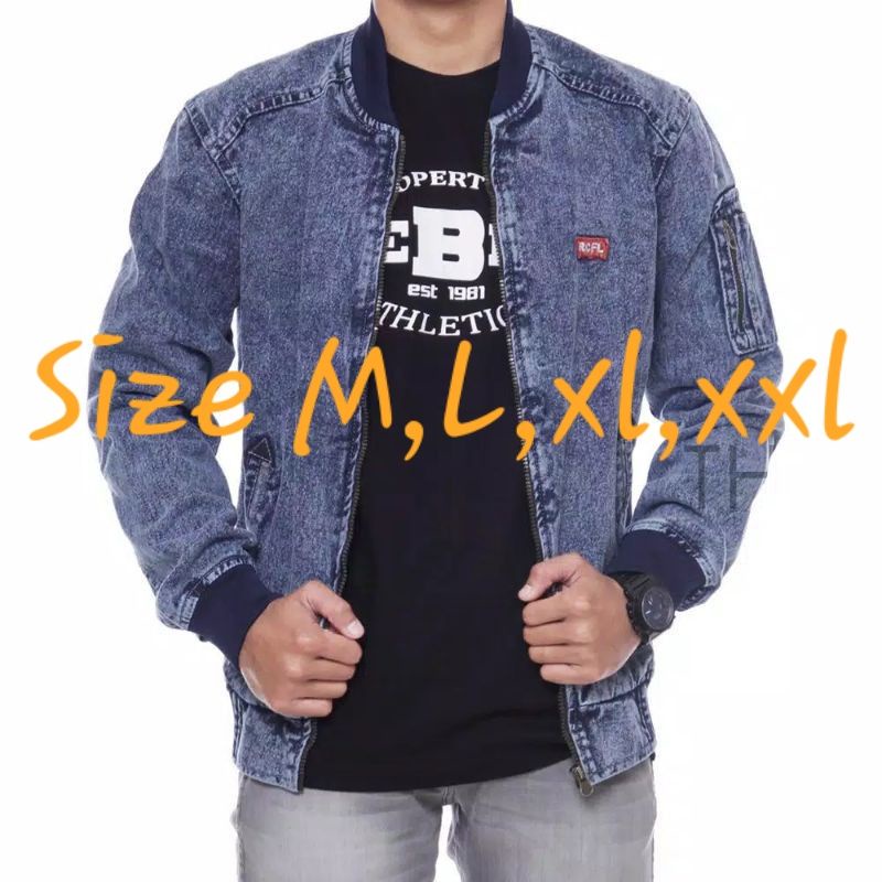 [HOT PRODUCT] JAKET JEANS PRIA / COWOK SENWASH BLUE SANDWASH BOMBER DENIM RCFL / ROCAFELA ORIGINAL THE BERRY