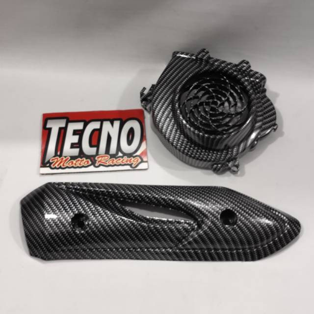 Cover knalpot dan cover kipas carbon honda BEAT karbu carbon