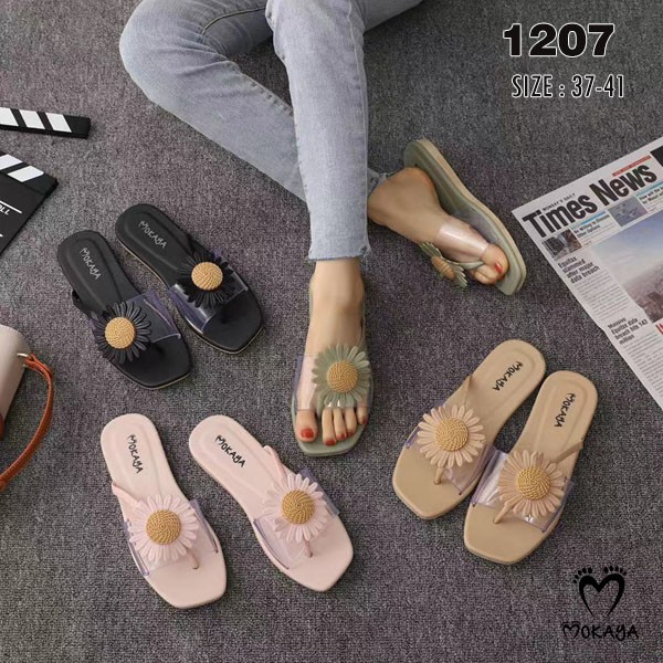 Sandal Slop Jepit Jempol Wanita Mika Bunga Matahari Cantik Elegant Import Mokaya/ Size 37-41 (1207)