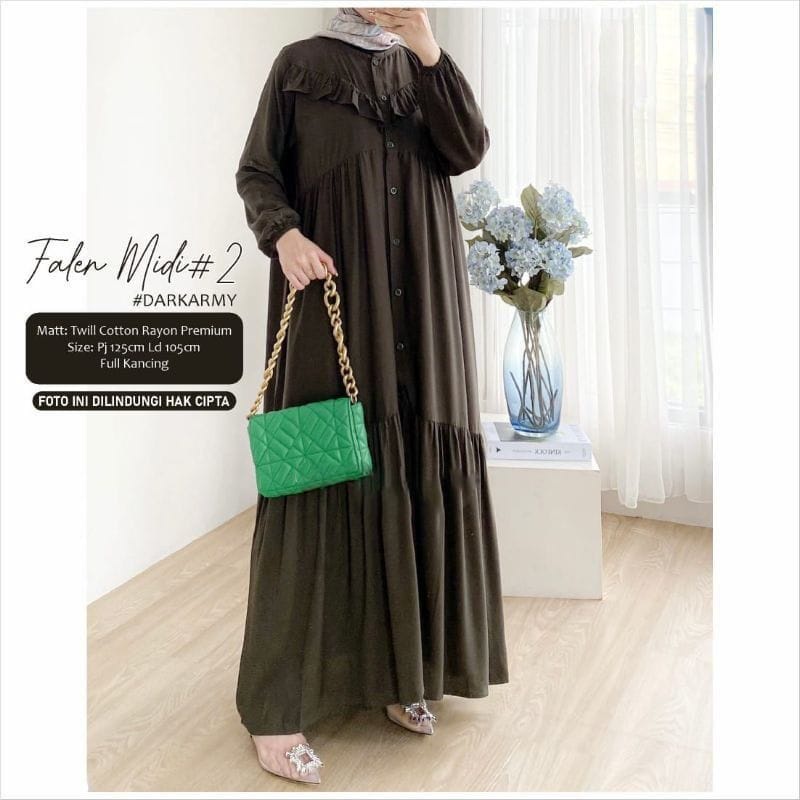 FALEN MIDI - MIDI DRESS WANITA  - GAMIS KATUN RAYON KEKINIAN