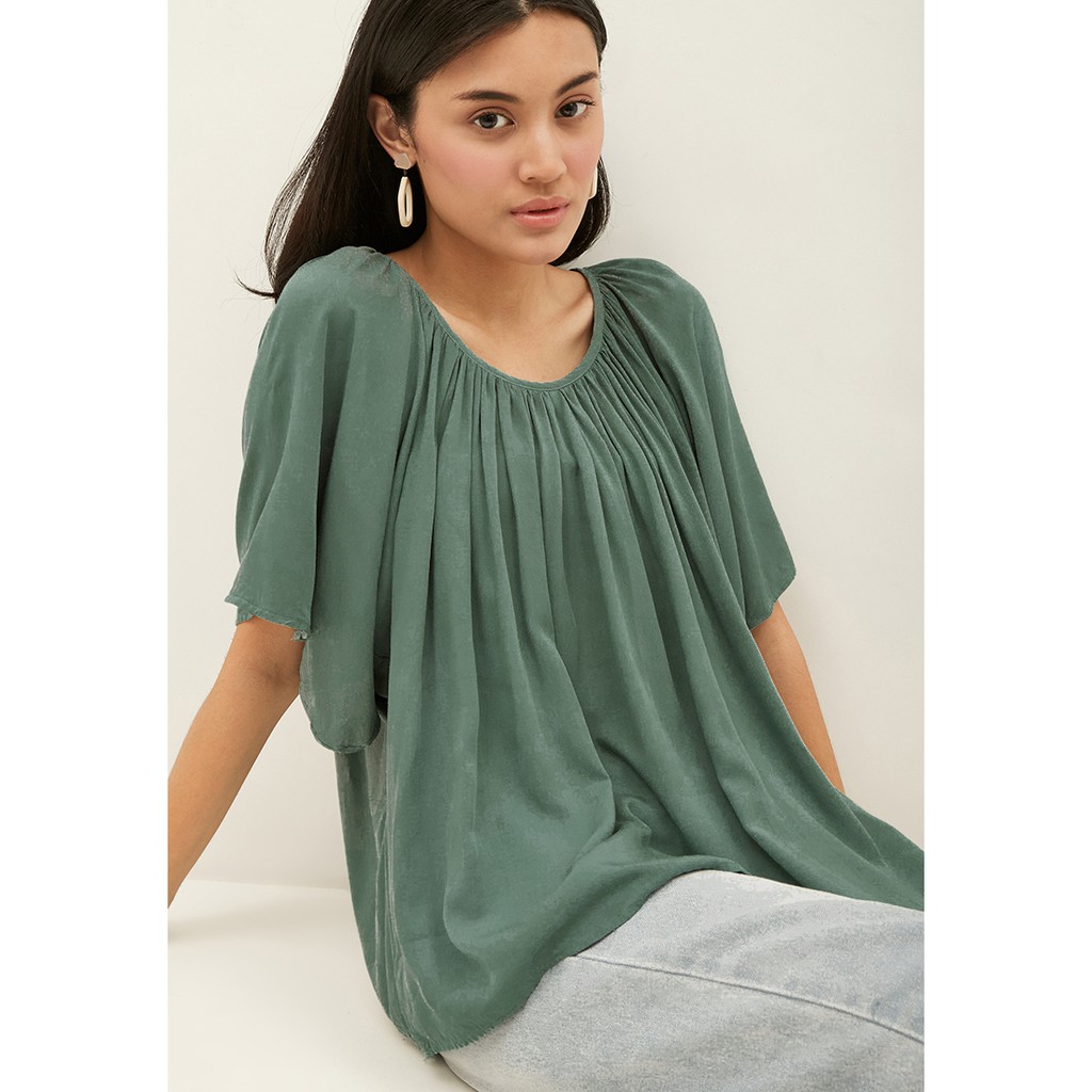 N&amp;A - SCALI PUFF SLEEVE TOP IN DUSTY GREEN - Pakaian Wanita Sehari Hari