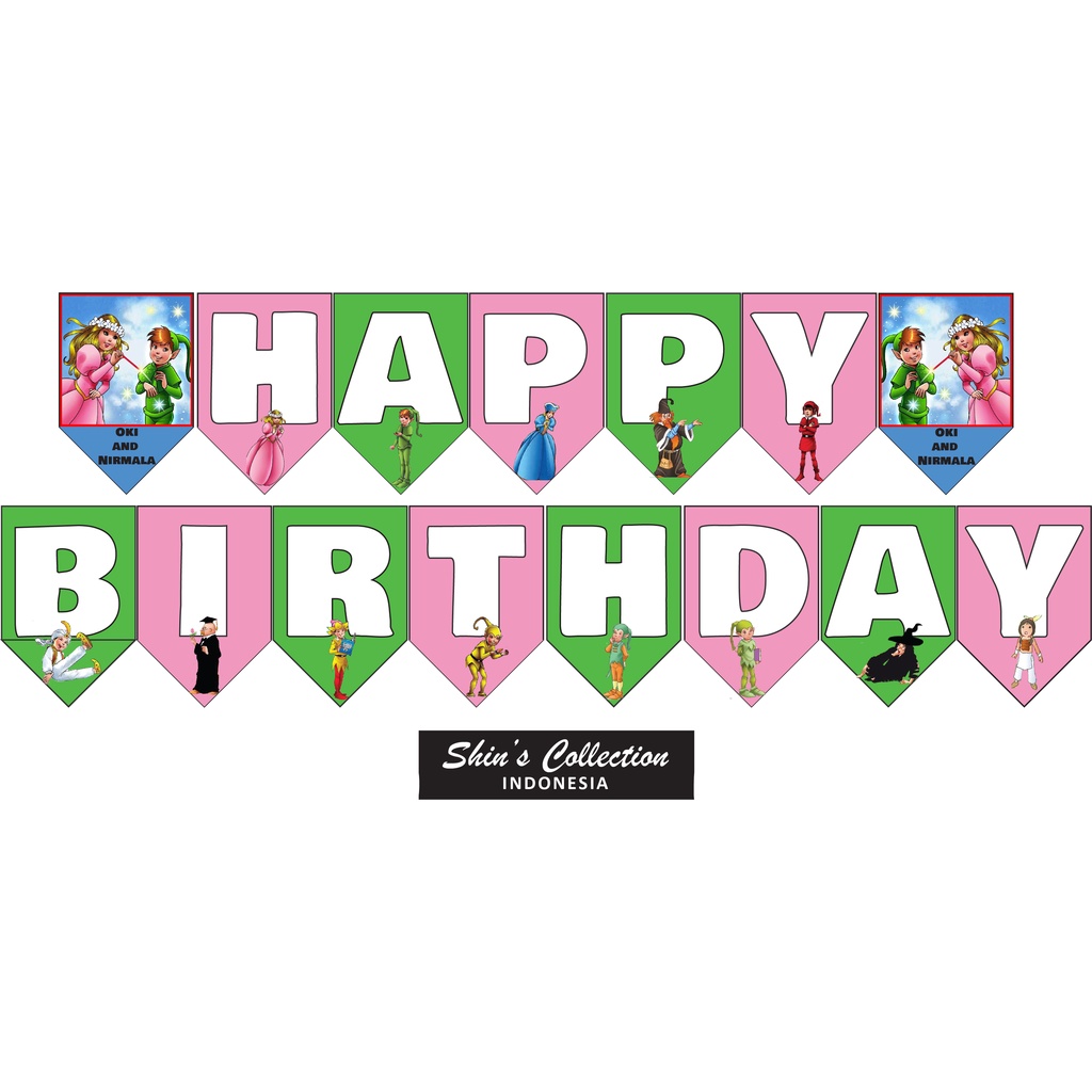 banner bunting flag happy birthday ulangtahun Oki and Nirmala set