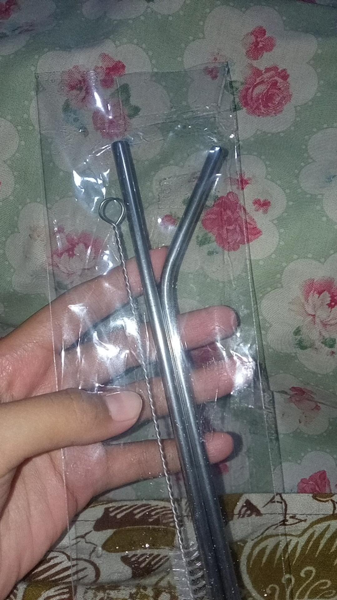 Paket Satu Set Sedotan Stainless Lengkap Isi 3