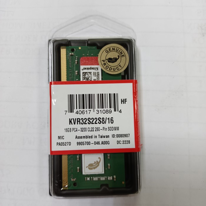 Ram Kingston Sodimm 16GB DDR4 3200MHz - KVR32S22D8/16 Garansi Resmi