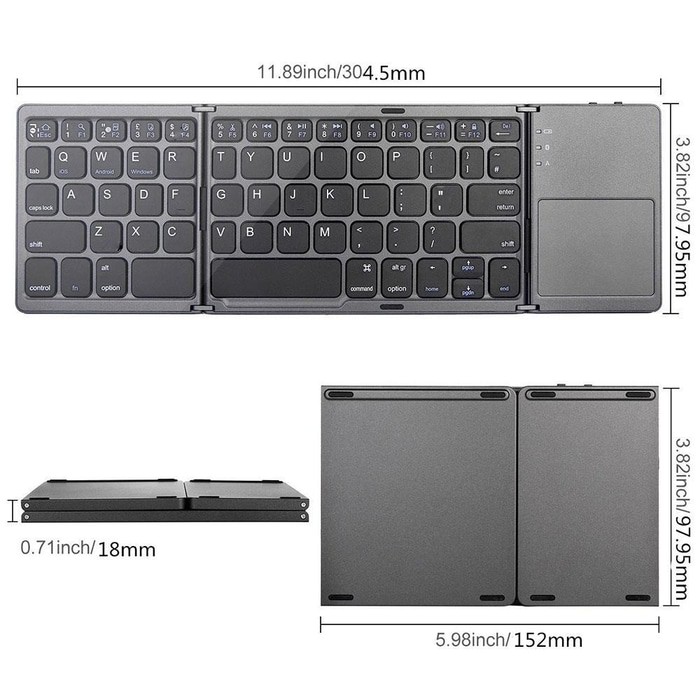 B033 - Three Layers Generic Mini Bluetooth Foldable Keyboard with Touchpad