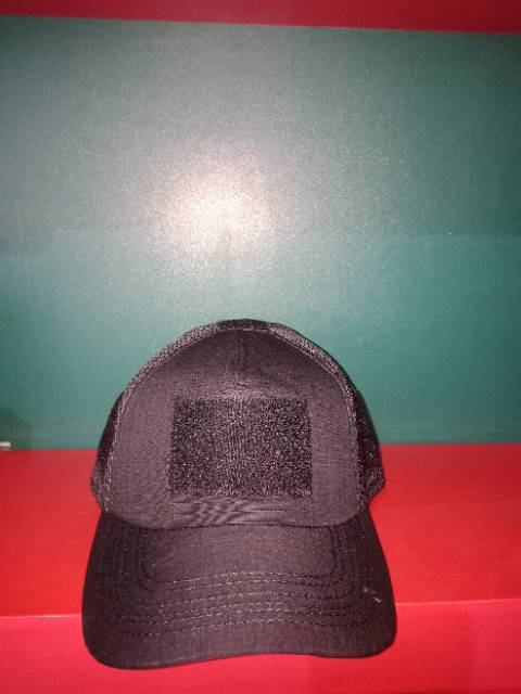 Topi Tactical/Perekat Hitam Ripstop Kombinasi Doublemesh