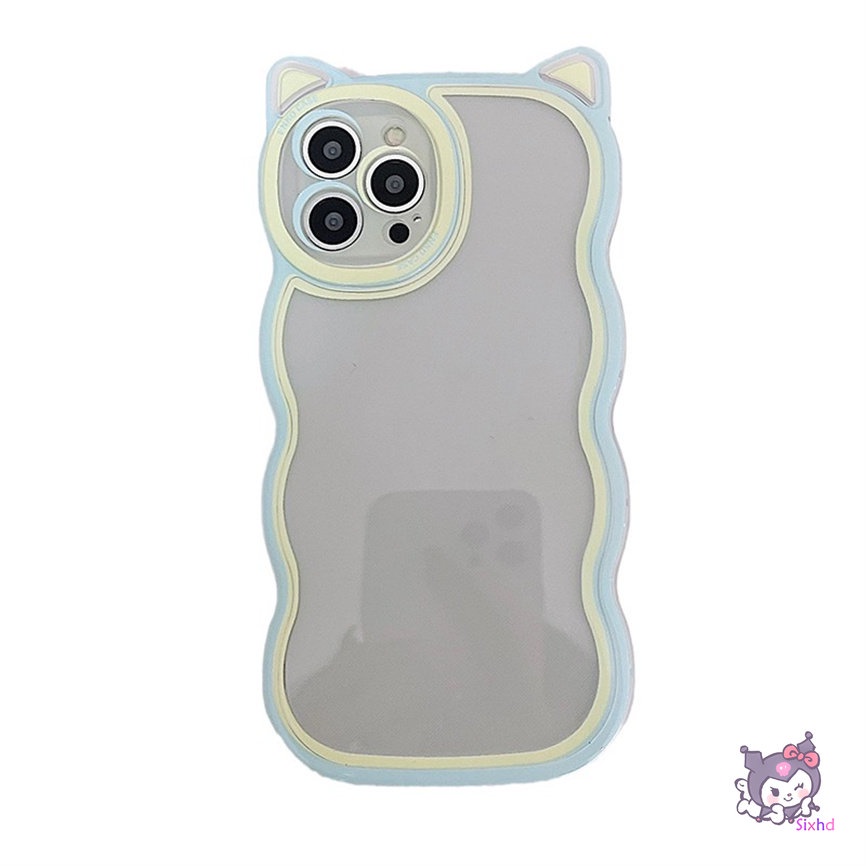 Compatible For iPhone 14 13 12 11 Pro Max SE2020 X XR Xs Max 7 8 6 6s Plus Case Cute Solid Color Cat Ears Wavy Edge Phone Case Soft Protection Cover