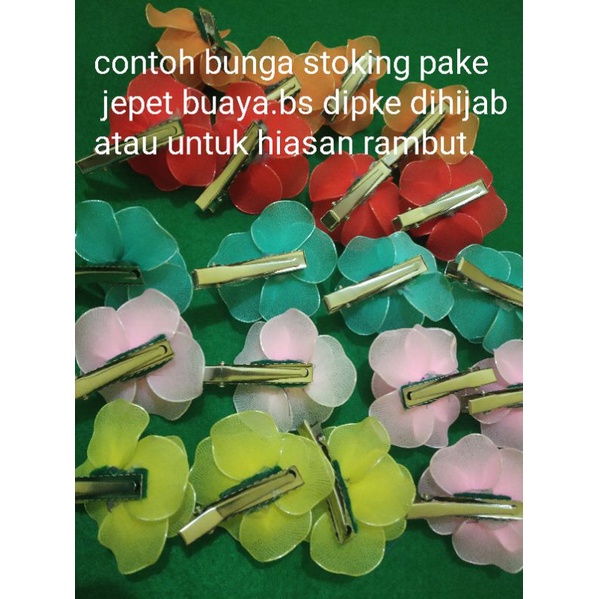 Promo Jepit Rambut 10 biji/jepit buaya acesoris silver uk 4 cm/kain stoking bahan bunga stocking