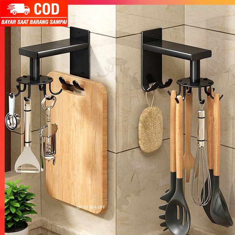 (100% BARANG ORI) GREBON Hanger Rak Gantungan Dapur 8 Hook Strong Adhesive - E009