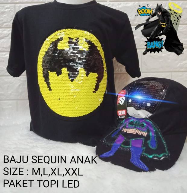 Kaos led motif superhero free topi led bisa menyala