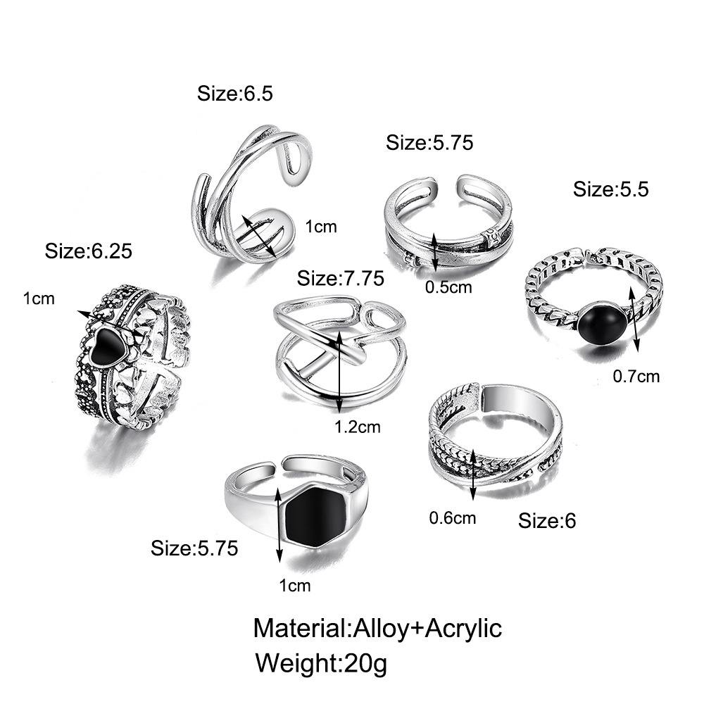 7pcs / Set Cincin Jari Telunjuk Desain Silang Hati Gaya Punk