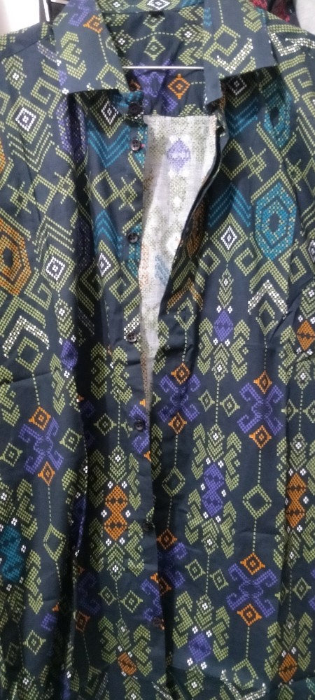 Ondeng88 Kemeja Batik Pria Lengan Panjang Motif Songket Hitam Navy Tosca