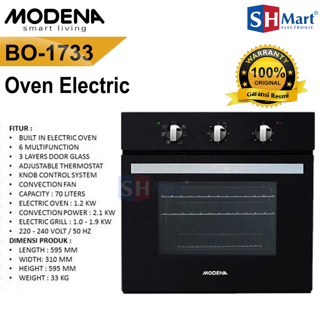 MODENA BUILT IN OVEN LISTRIK TANAM BO 1733 PROFILO KAPASITAS 70 CM BO-1733 GARANSI RESMI (MEDAN)