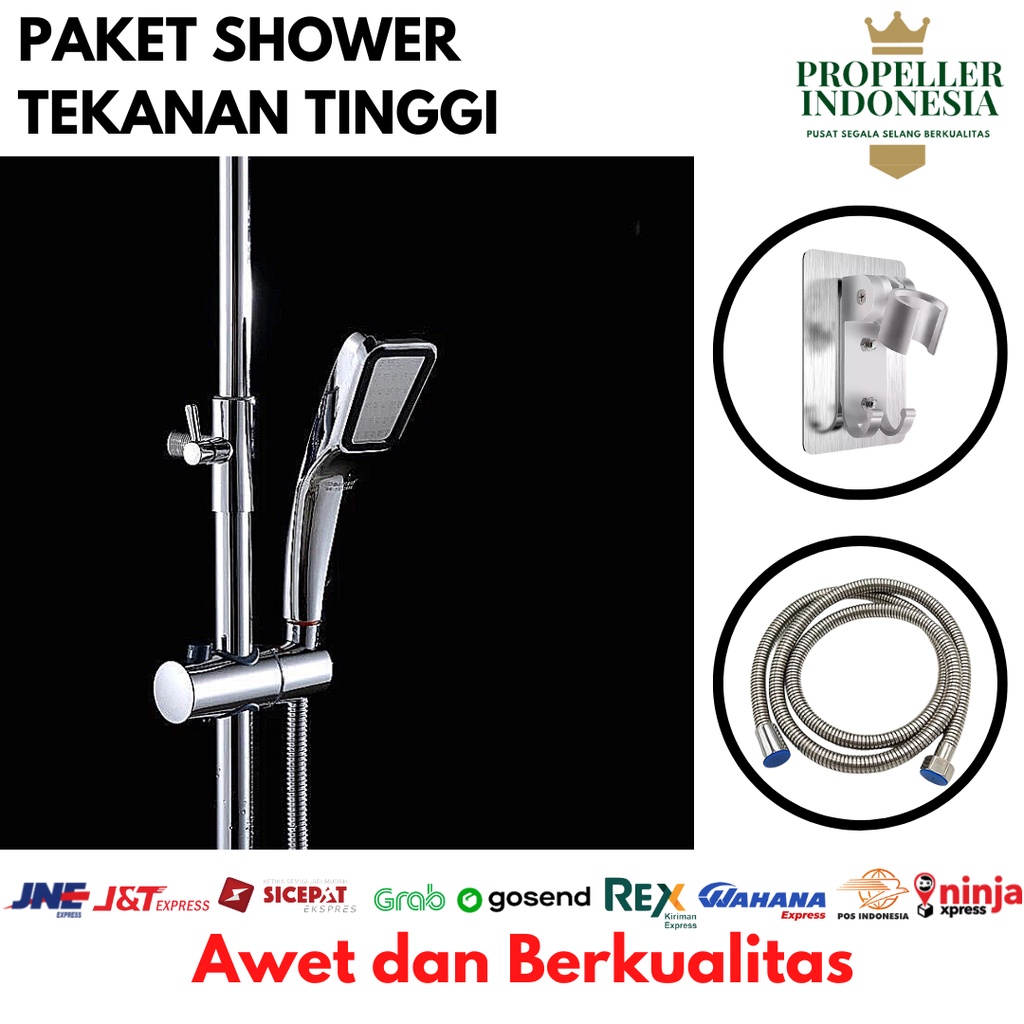 Paket Kepala Shower 300 Lubang Penyangga Shower dan Fleksible 150cm