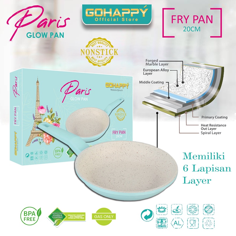 PARIS GLOWPAN Panci FRY PAN 20 cm Wajan penggorengan frypan super GHP05 GOHAPPY anti lengket