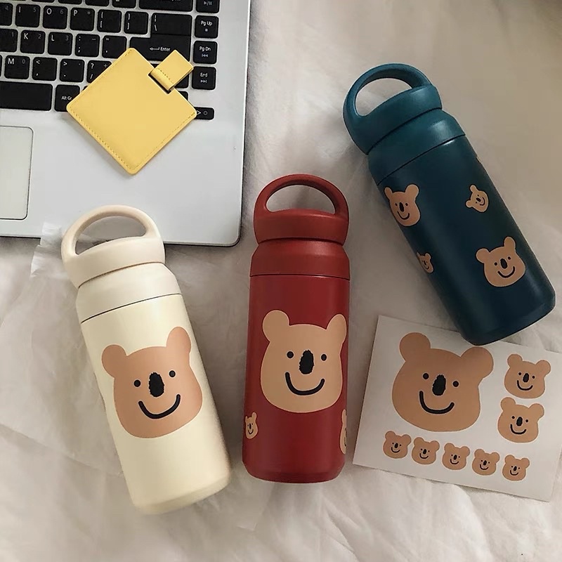 BOTOL TUMBLER TAHAN PANAS DINGIN / THERMOS TUMBLER STAINLESS STEEL 500ML / BOTOL MINUM HOT &amp; COLD / THERMOS MOTIF CUTE BEAR / AESTHETIC CUTE BOTTLE THERMOS / BOTOL TERMOS LUCU