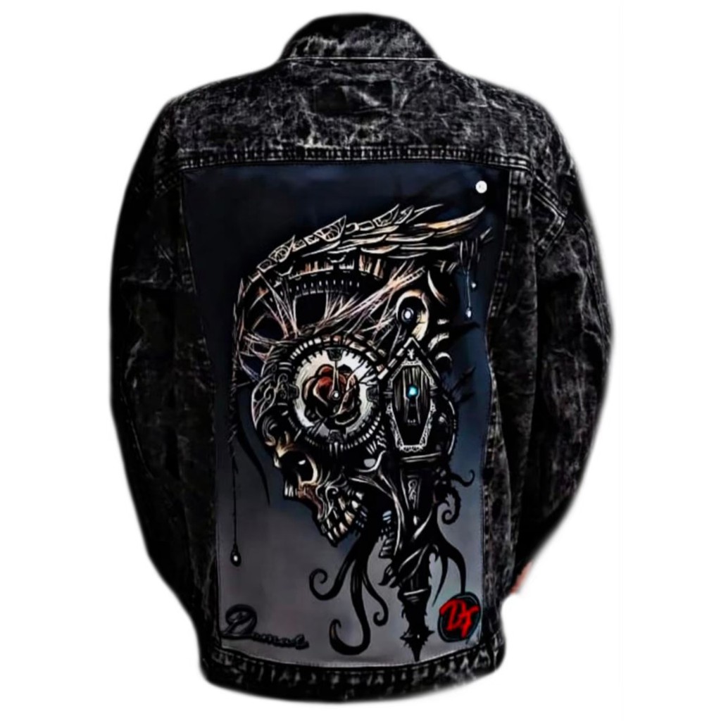 JAKET JEANS PRINTING Denim Pria Sandwash Distro L XL (Size XXL dan 3XL beda katalog) - Black Sandwash I-15