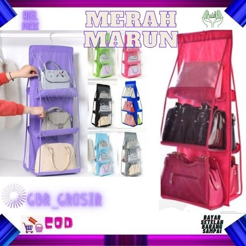 Starlight Rak Tas Gantung 6 &amp; 8 Sekat Bag Organizer Kotak Tempat Penyimpanan Tas Anti Debu HDK301