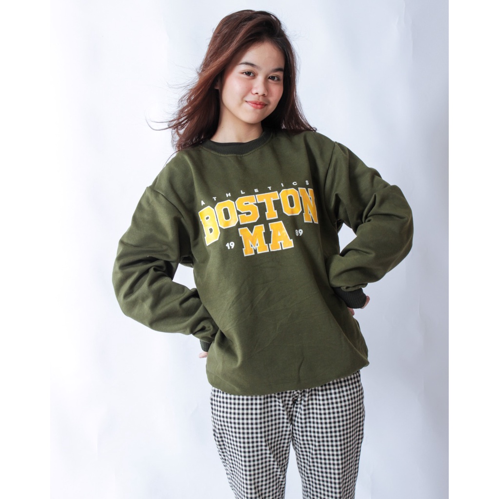 TokoMilkan - Sweater Crewneck Wanita &amp; Pria  BOSTON | Sweater CN CEWEK Sweatshirt OVERSIZE