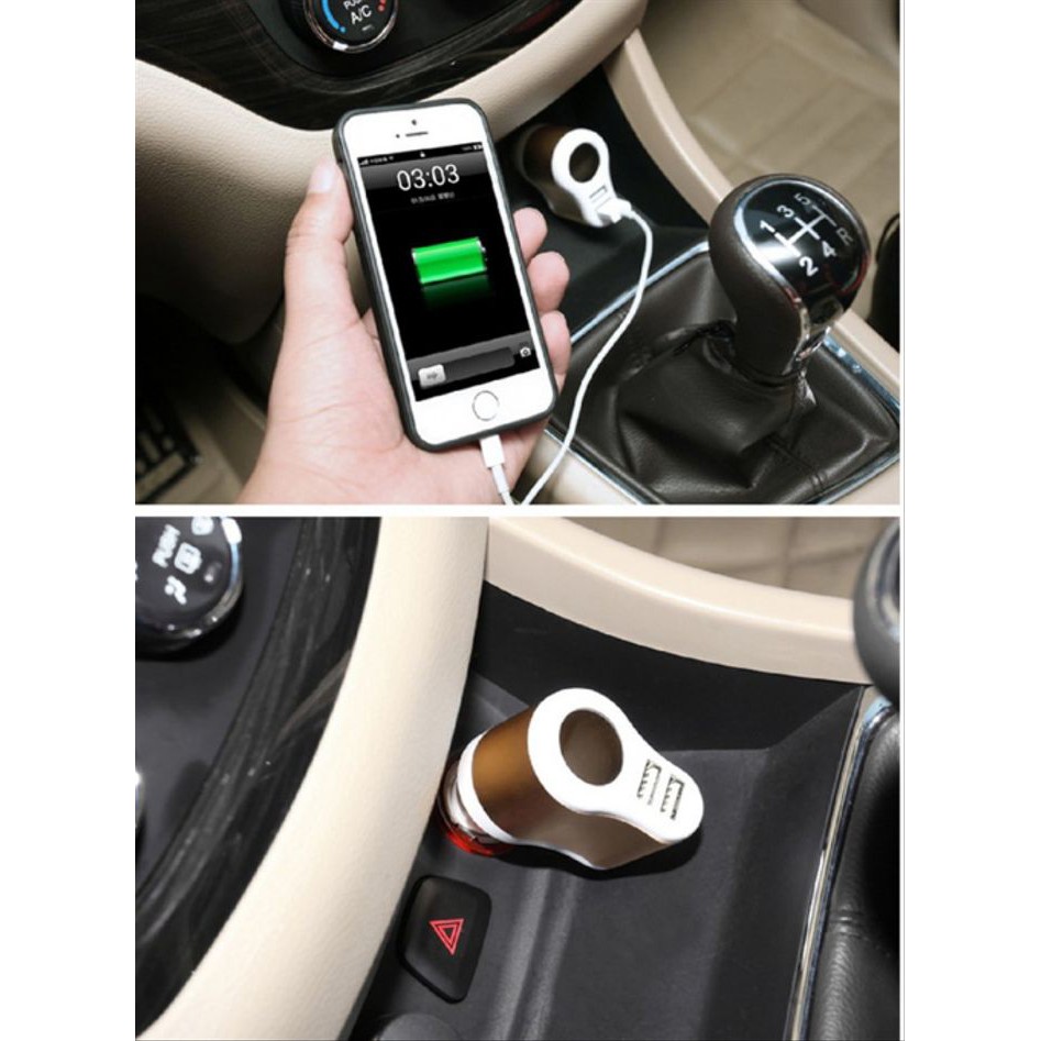 3.1A Dual USB Ports Charger Car Cigarette Lighter Power Socket - Emas