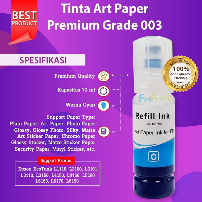 Tinta Art Paper Epson 003 70ml Photo Premium L1110 L3100 L3101 L3110 L3116 L3150 L3156 L1210 L3210