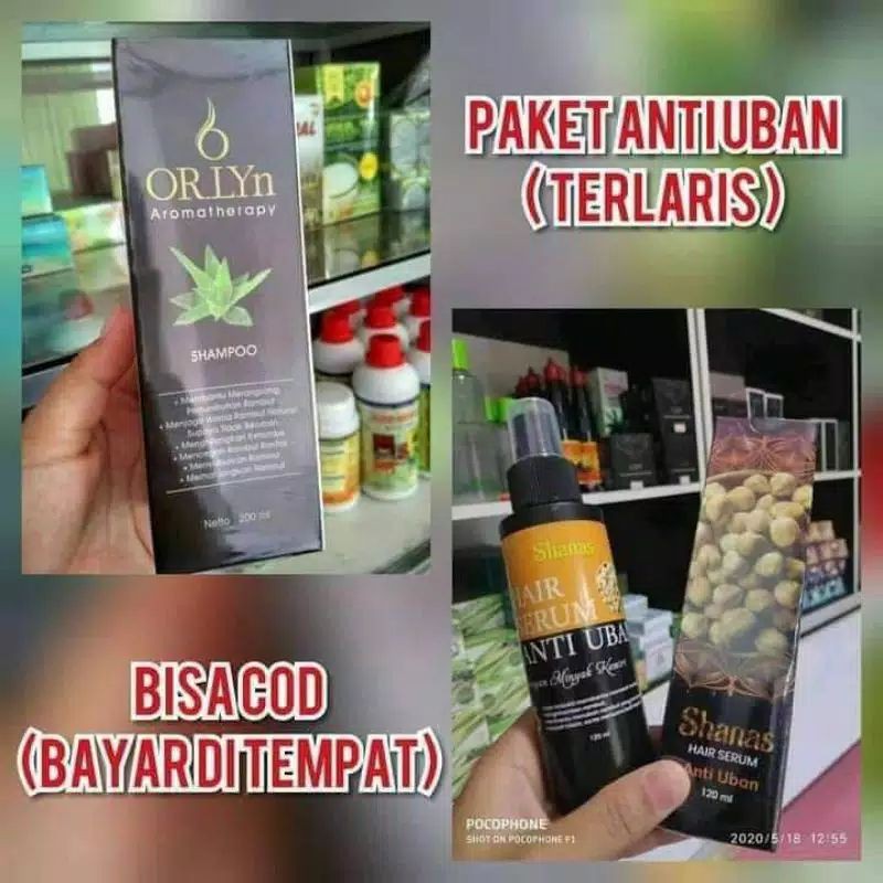 Shampo Orlyn Lidah Buaya + Serum Anti Uban Nasa Minyak Kemiri Penghitam Rambut