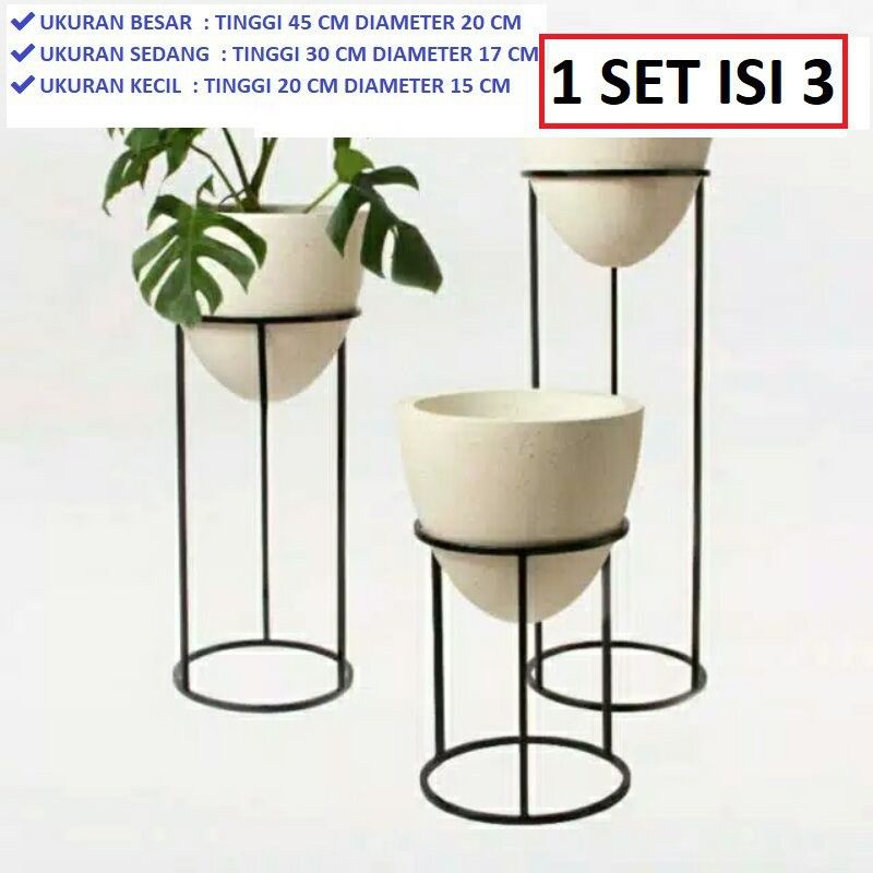 01 SET ISI 3 Standing Pot besi, Dudukan pot besi, rak pot bunga kaki 3