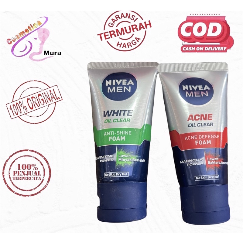 [ 50 gr ] nivea men white oil clear anti shine foam 50 gr - nivea men acne oil clear acne defence foam