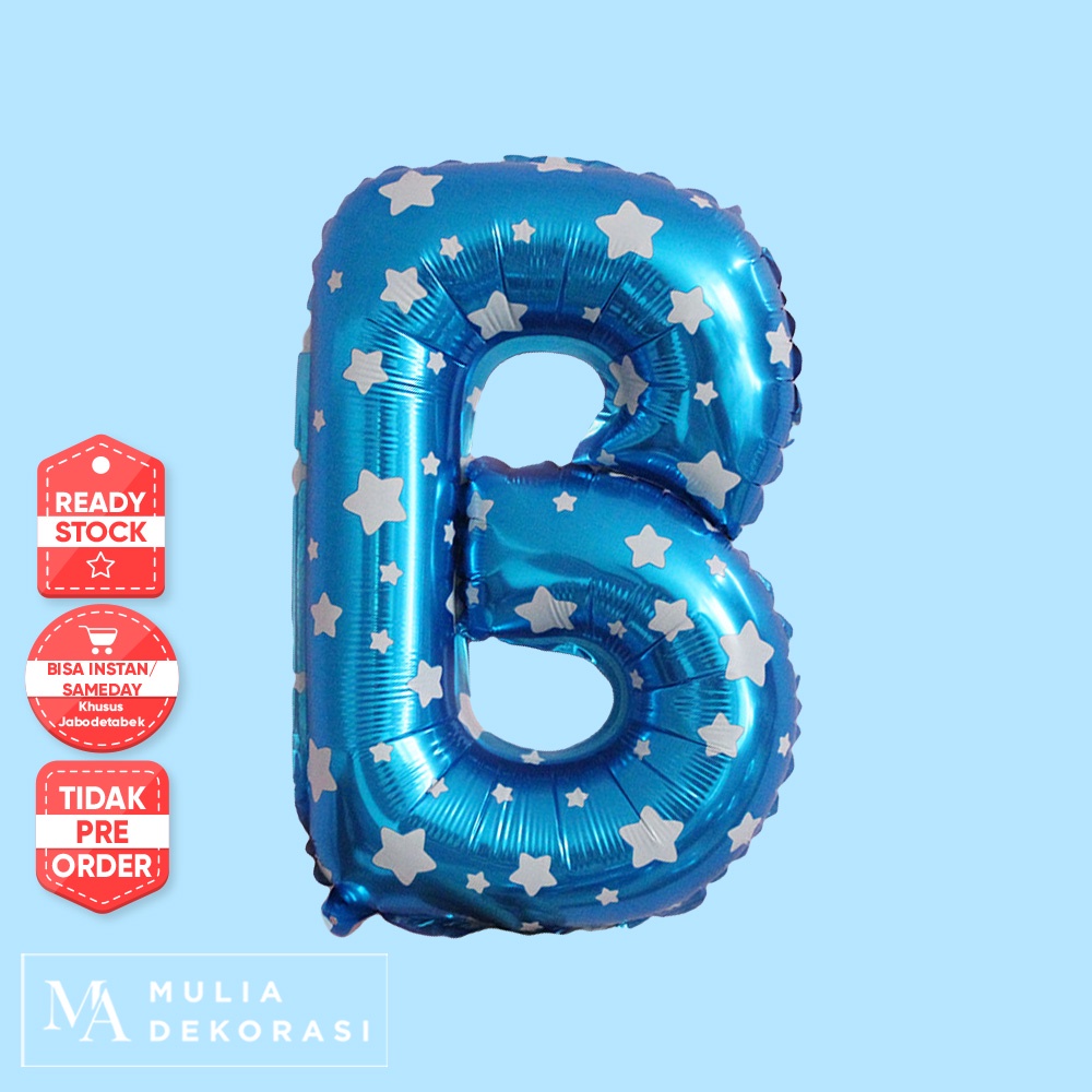 Balon Foil Huruf Pink Love Biru Bintang Alphabet Abjad Huruf Angka Lengkap A-Z Perhuruf Balon Foil