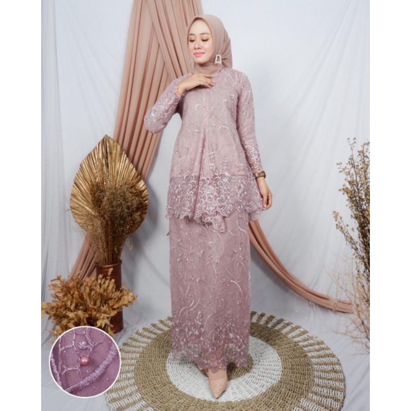 stelan kebaya tille mauri/setelan tunik tille/kebaya wisuda modern:set kebaya busui