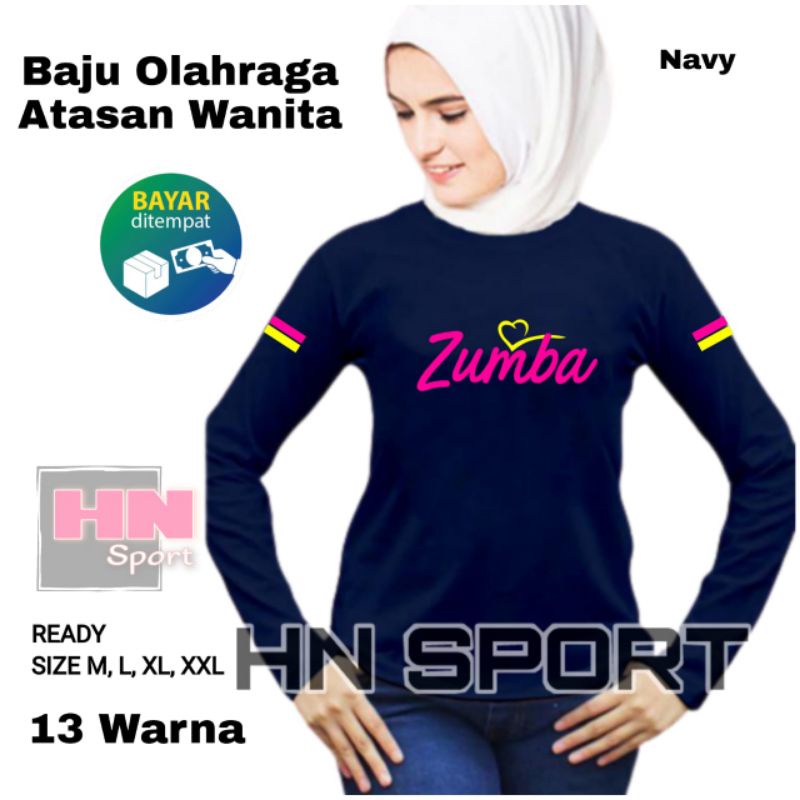 Kaos senam Aerobic Atasan Olahraga Wanita Hijab Jersey Zumba Gym Running Lengan Panjang muslimah Zum