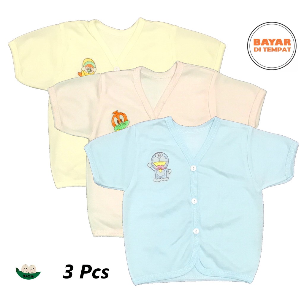BAYIe -  3 Pcs  Baju Bayi Lengan PENDEK Warna LILY Kualitas PREMIUM Bahan TC tebal umur 0-3 bulan