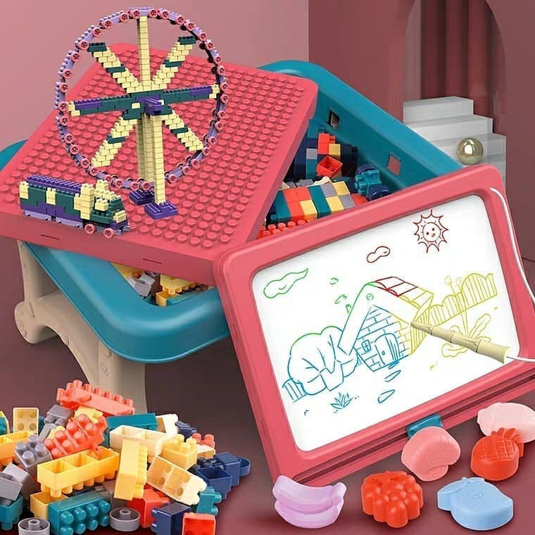 <Lalaland> Meja Lego Drawing Board 2in1 TERMASUK LEGO Mainan Edukasi Puzzle Brick Papan Tulis Magnet