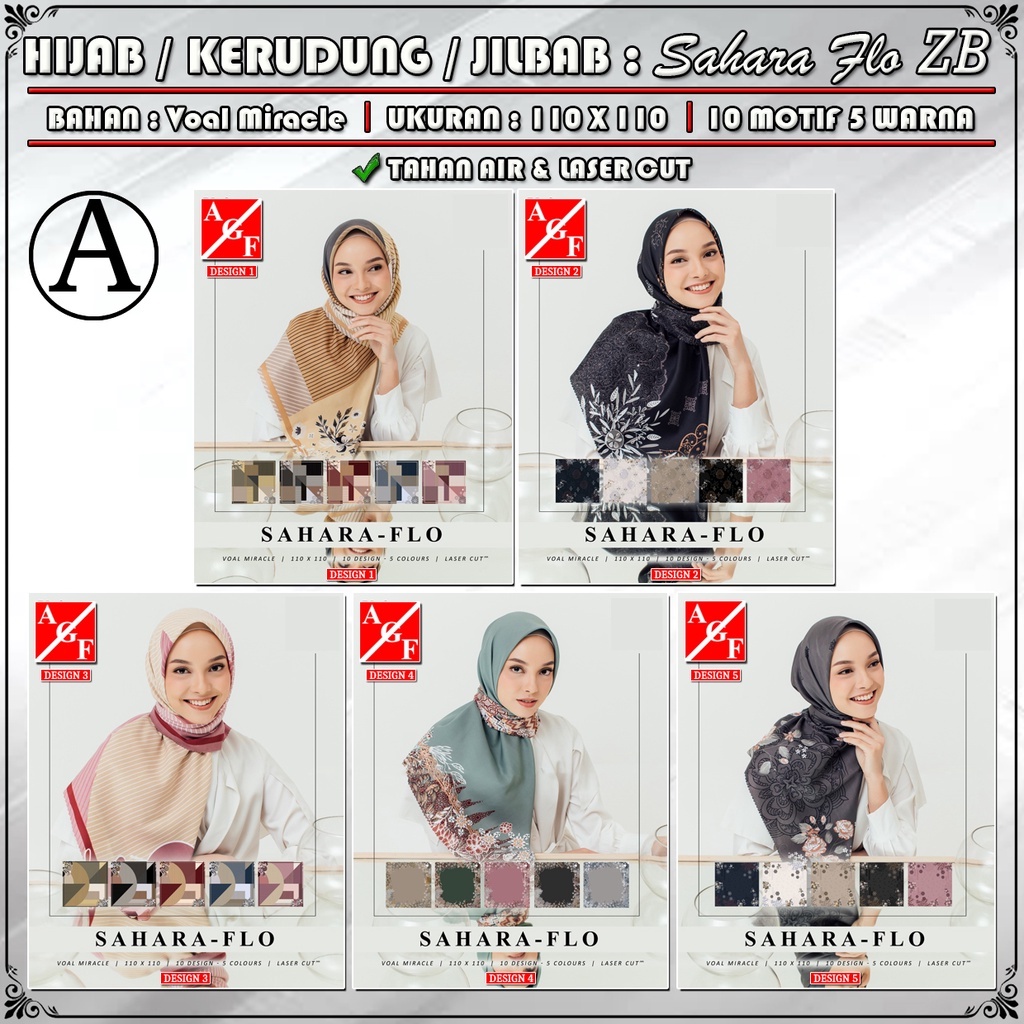 Agnes Jilbab Segi Empat Voal Laser Cut Kerudung Hijab Segiempat Waterproof Motif Signarica Not Umama Bella Square Hijab-SAHARA FLO ZB3 A