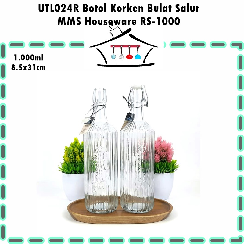 Botol Korken/Pitcher/Botol Minyak MMS Houseware  1L Bulat Polos/Bulat Salur/Segi Salur