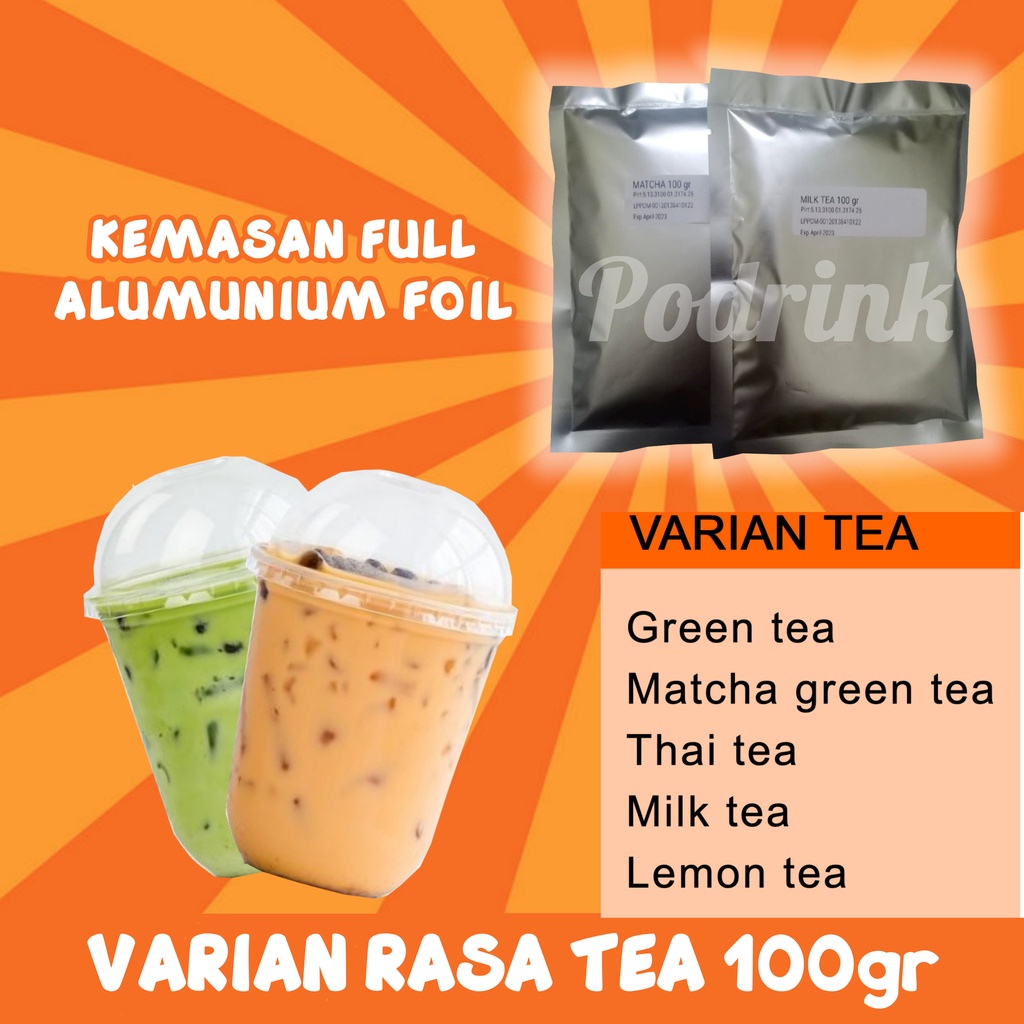 

Bubuk Minuman 100gr Murah Varian Tea Untuk Boba, Esblend, Jellydrink dsb (mix gula)