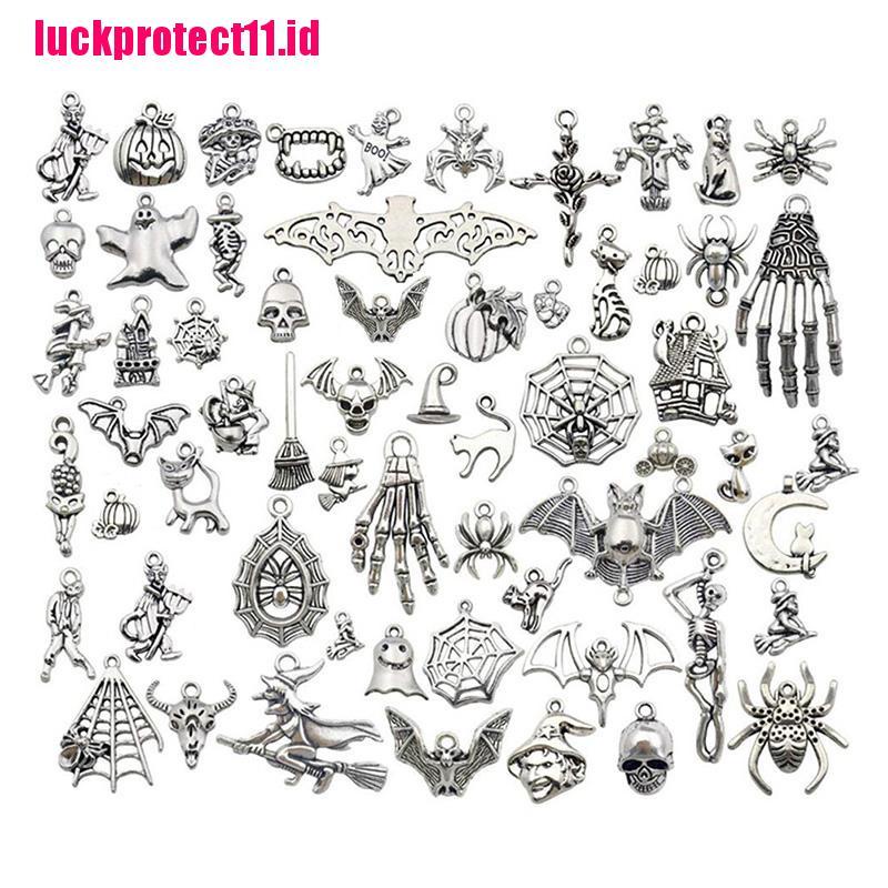 50 Pcs Liontin Bentuk Kelelawar Skeleton Warna Silver Untuk Perhiasan Halloween Charms