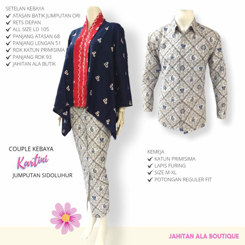 Setelan Kebaya Batik Wanita Modern Set Kebaya Batik Model Kartini Motif Jumputan Lengan Panjang