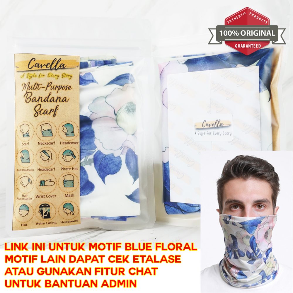 Multipurpose Bandana Mountain Scarf Headwear Buff - CAVELLA ORIGINAL - BLUE FLORAL